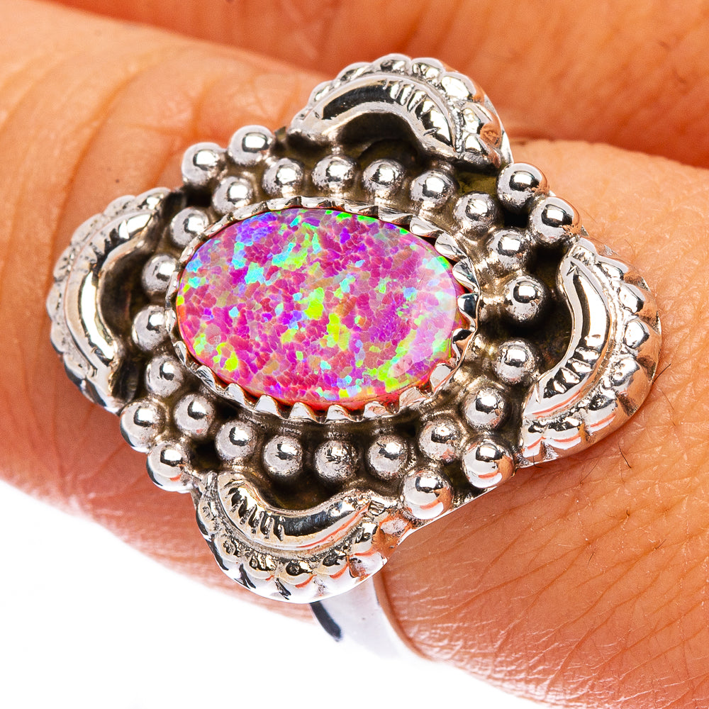 925 sterling silver opal-style ring with oval iridescent rainbow center