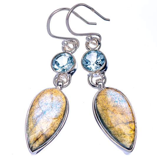 Labradorite, Blue Topaz Earrings 1 7/8" (925 Sterling Silver) E433090