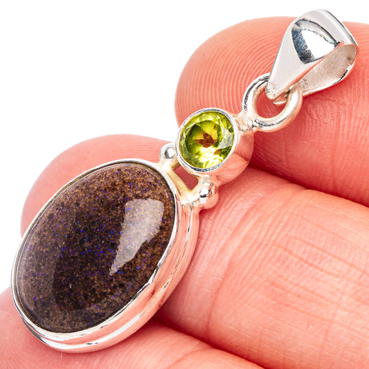 Rare Andamooka Opal, Peridot Pendant 1 3/8" (925 Sterling Silver) P44121