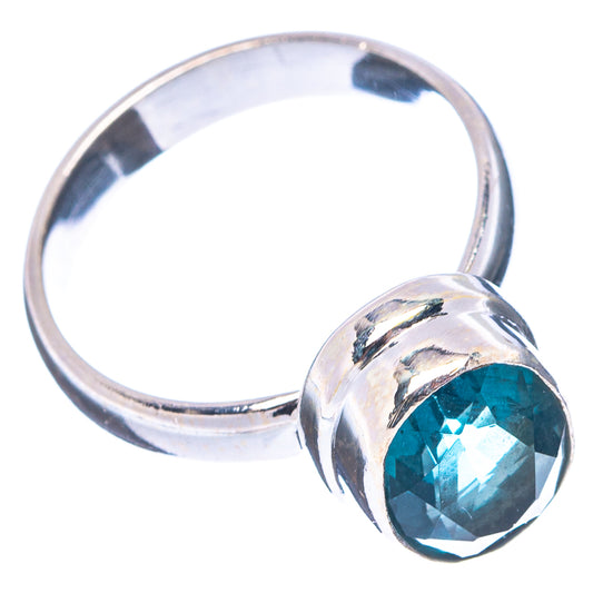 Sterling silver fluorite gemstone ring, oval teal stone on polished band, side view