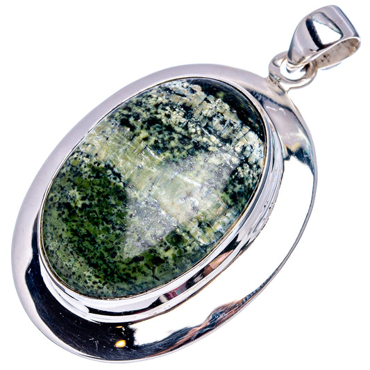 Oval green opal pendant with bail and polished sterling silver bezel