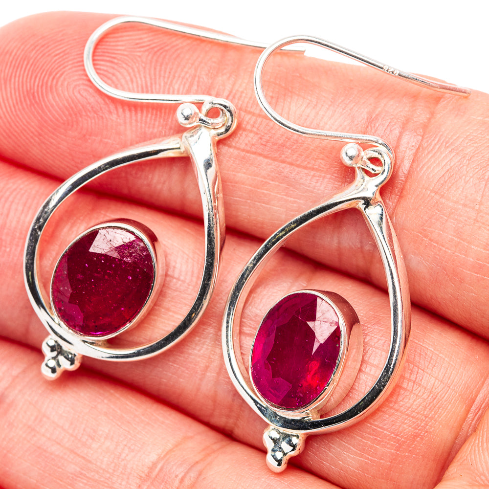Premium 8 cttw Burmese Glass Filled Ruby Earrings 1 5/8" (.925 Sterling Silver)
