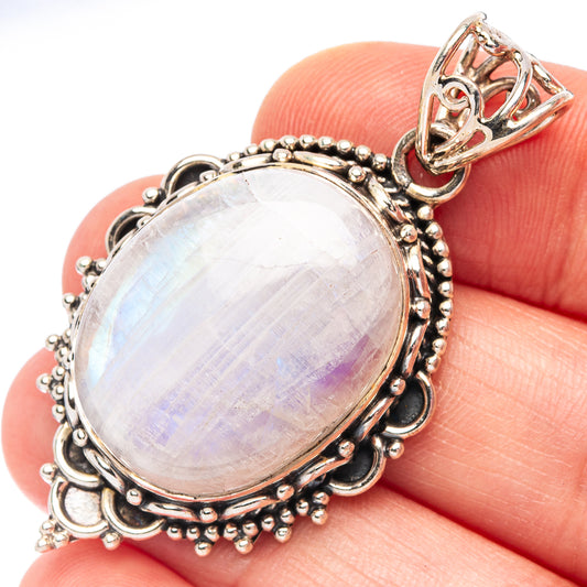 Large Rainbow Moonstone 925 Sterling Silver Pendant 1 7/8" (925 Sterling Silver) P43676