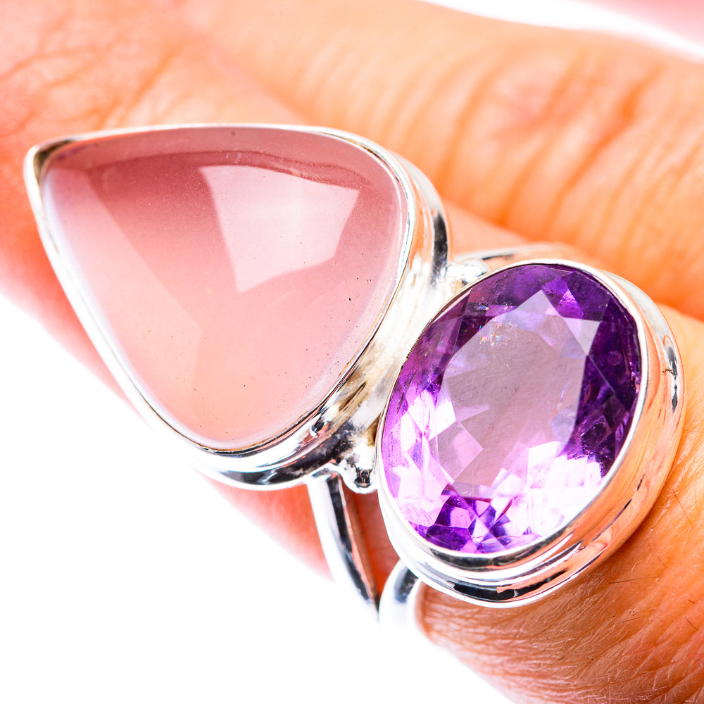 Large Rose Quartz, Amethyst Ring Size 7.25 (925 Sterling Silver) RING140217