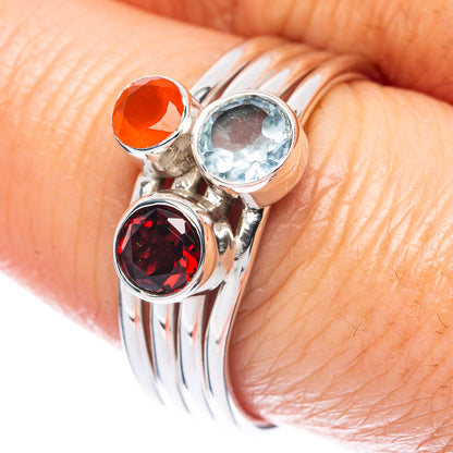 Premium Garnet, Blue Topaz, Carnelian 925 Sterling Silver Ring Size 8.5 (925 Sterling Silver) R2754