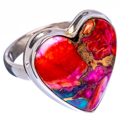 Kingman Pink Dahlia Turquoise Heart Ring Size 6 (925 Sterling Silver) R146624