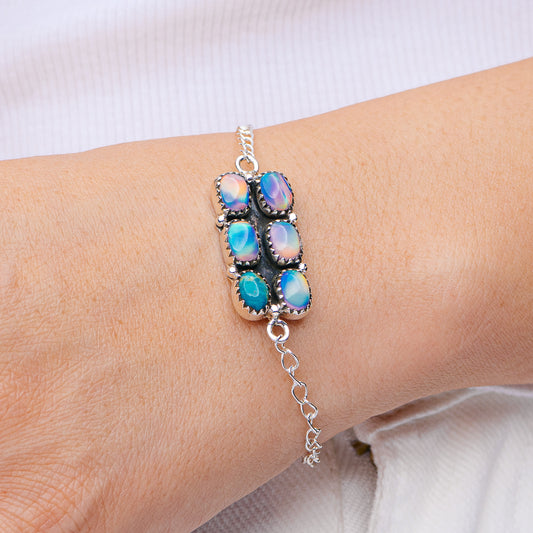 Southwestern Style Aurora Opal, Mohave Turquoise Bracelet 8 1/4" (.925 Sterling Silver)