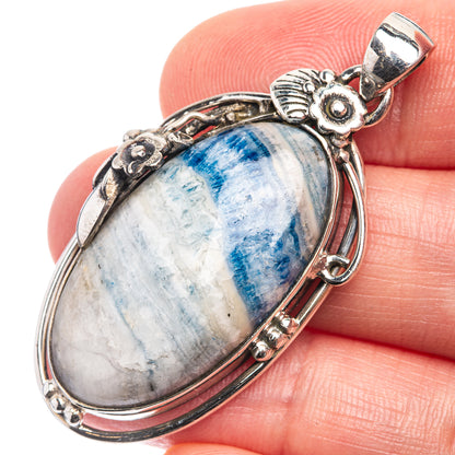 Blue Scheelite, Cultured Pearl Pendant 1 7/8" (925 Sterling Silver) P39231