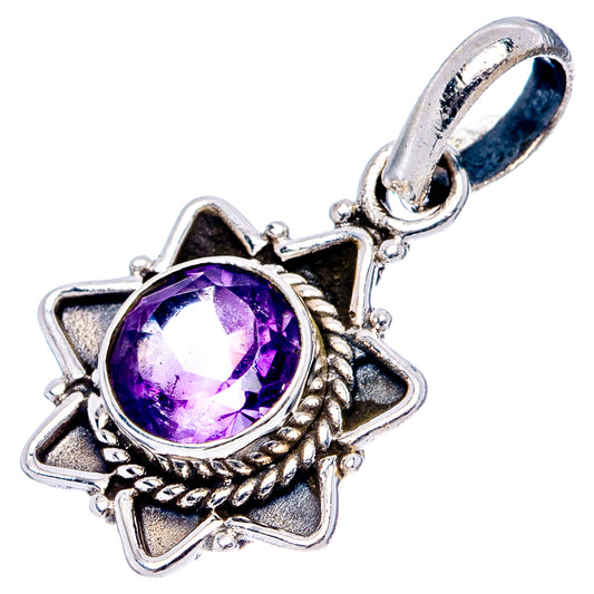 Amethyst pendant .925 sterling silver with purple round gem and loop bail