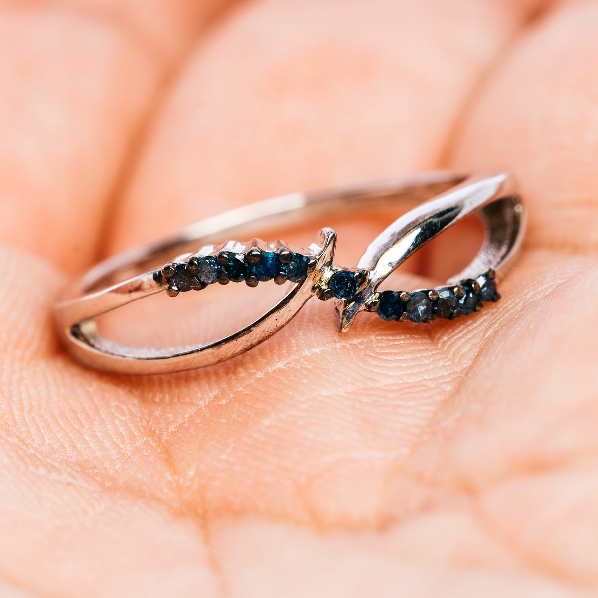 Blue Diamond Ring Size 8.75 (.925 Sterling Silver)