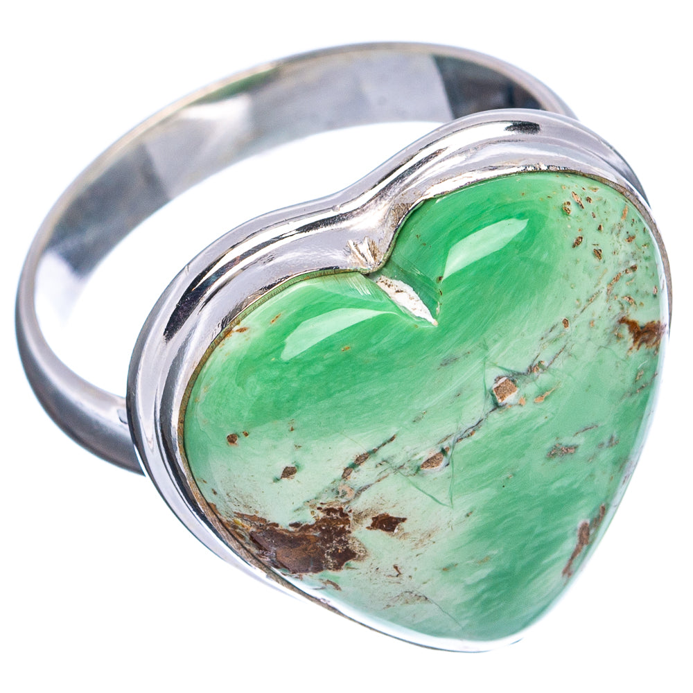 Variscite heart ring, .925 sterling silver band, size 8.5, heart-shaped green stone