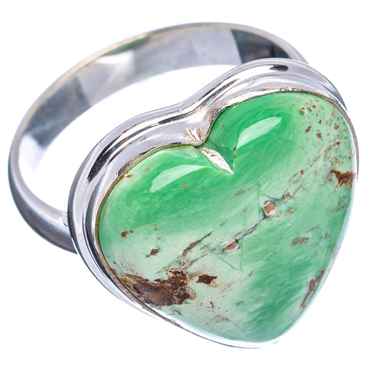 Variscite heart ring, .925 sterling silver band, size 8.5, heart-shaped green stone