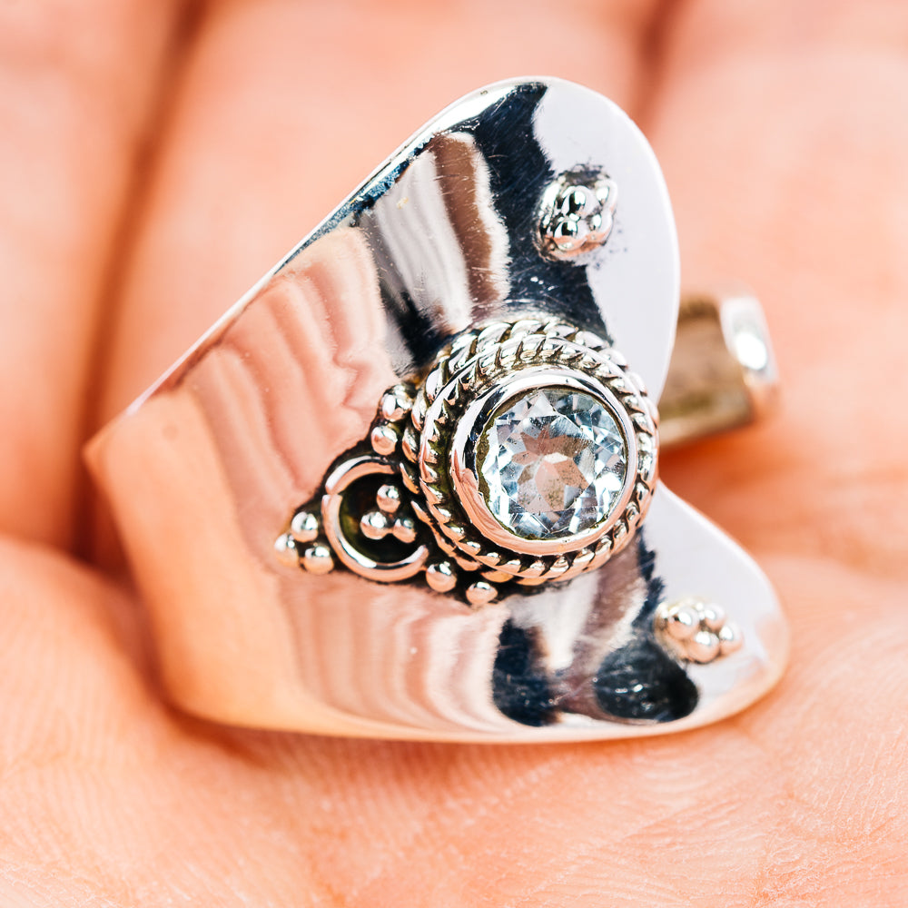 Blue Topaz Ring Size 5 Adjustable (.925 Sterling Silver)