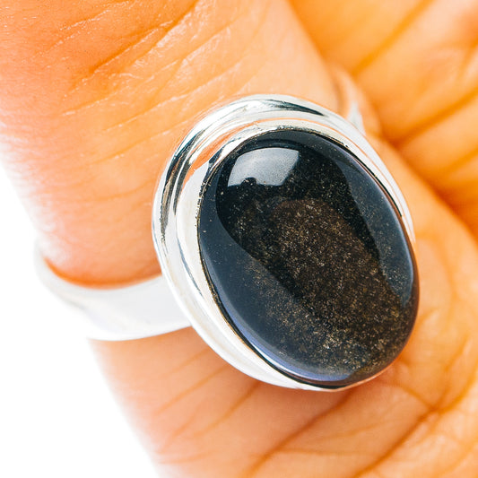 Black Sheen Obsidian Ring Size 5 (.925 Sterling Silver)