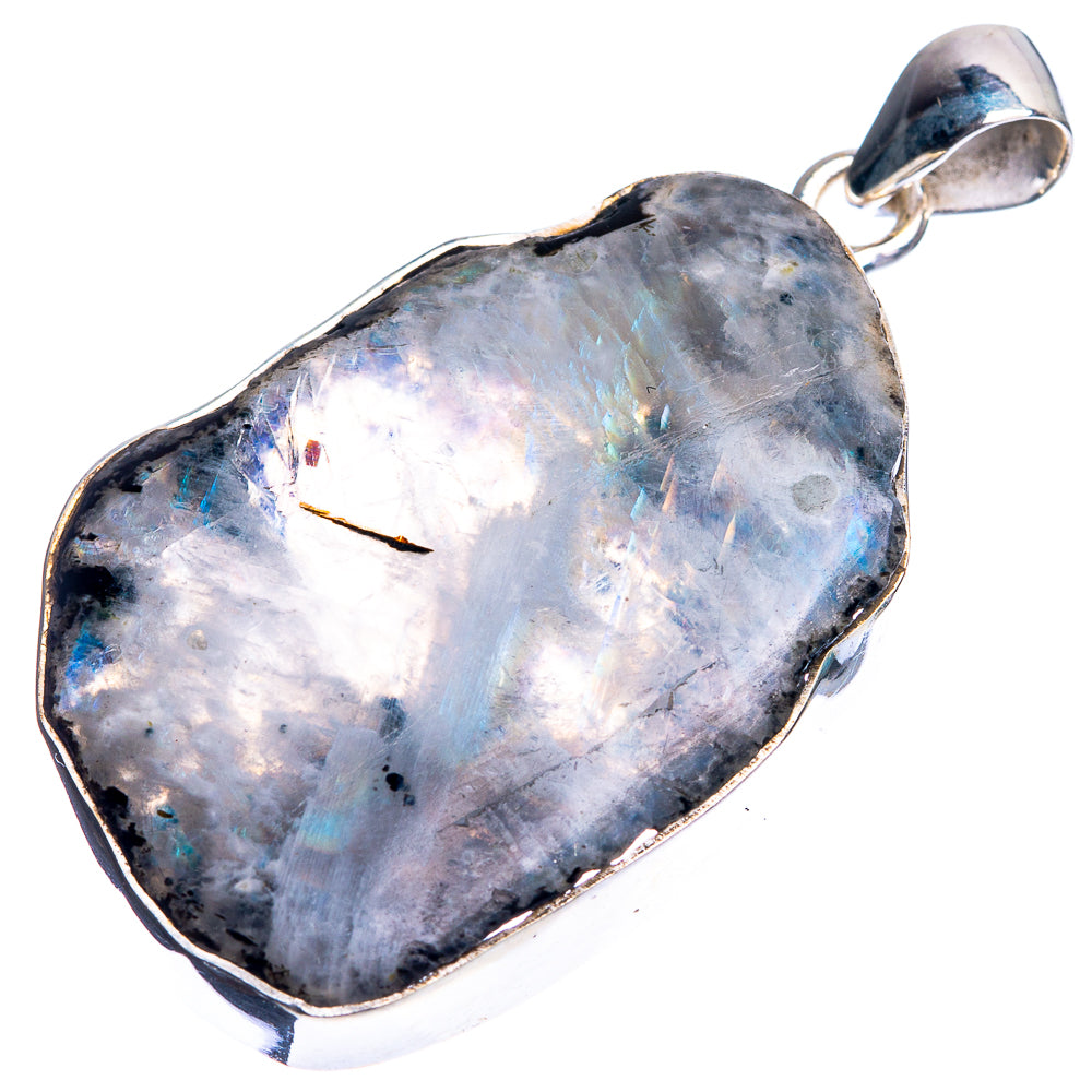Raw Rainbow Moonstone Pendant 1 7/8" (925 Sterling Silver) P39069