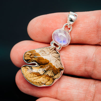 Premium Picture Jasper Horse, Rainbow Moonstone Pendant 1 3/4" (.925 Sterling Silver)
