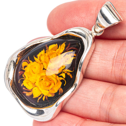 Ana Silver Co Baltic Amber Cameo Pendant 2 1/8" (925 Sterlnig Silver)