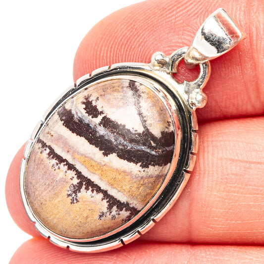 Oval picture jasper pendant in .925 sterling silver bezel, small loop bail.