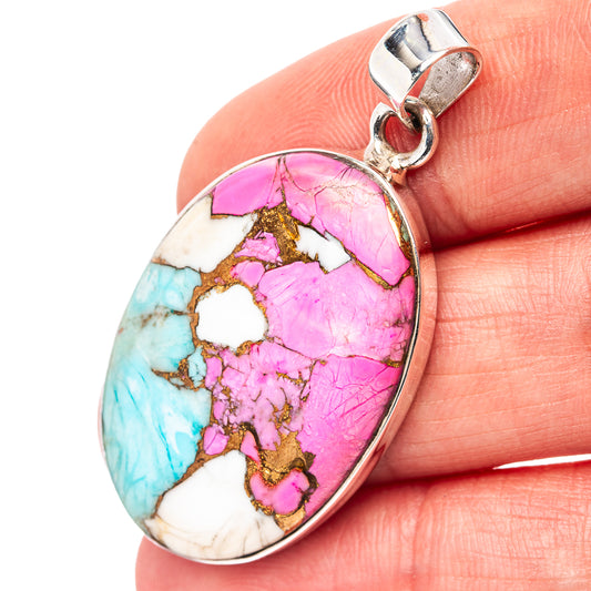Premium Cotton Candy Dahlia Turquoise Pendant 1 5/8" (.925 Sterling Silver)