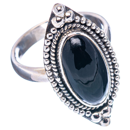 Black onyx oval statement ring with detailed beaded border, size 7.25
