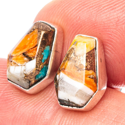 925 sterling silver spiny oyster earrings, faceted turquoise, orange, and white cabochons