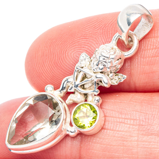 Faceted Green Amethyst, Peridot Angel Pendant 1 1/2" (925 Sterling Silver) P41109