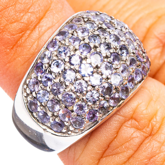 925 sterling silver tanzanite-style cluster ring with oval purple faceted stones