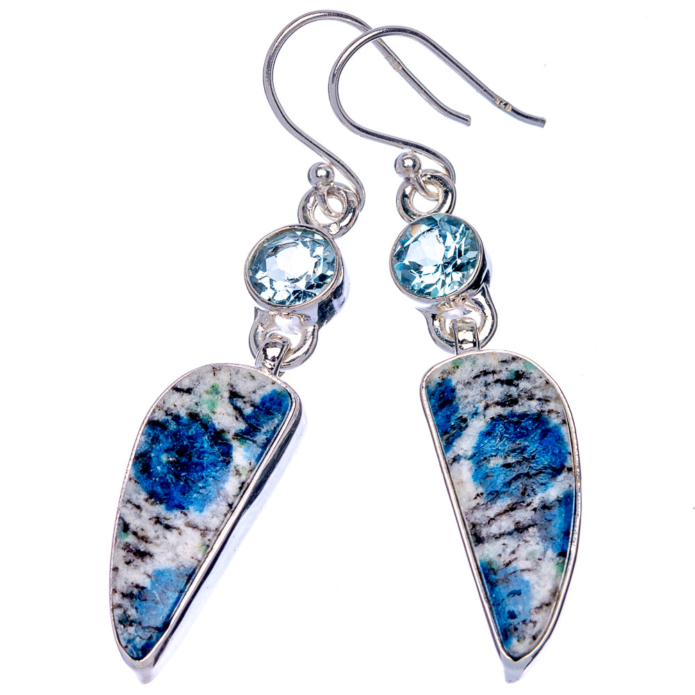 K2 Blue Azurite, Blue Topaz Earrings 2" (925 Sterling Silver) E433079