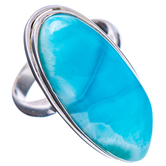 Larimar ring with large oval turquoise-blue stone bezel in .925 sterling silver