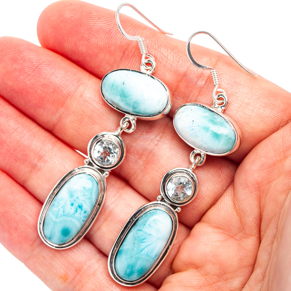 Signature Larimar, Aquamarine Earrings 2 3/8" (.925 Sterling Silver)