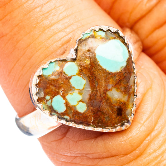 Sterling silver heart ring with turquoise stone inlay, size 7