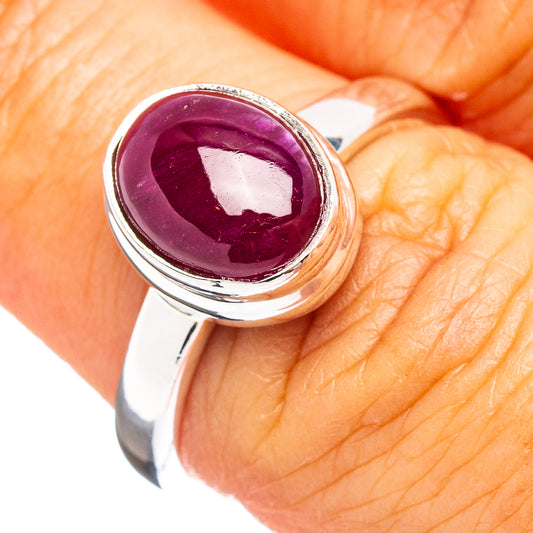 Round ruby cabochon sterling silver ring with bezel setting