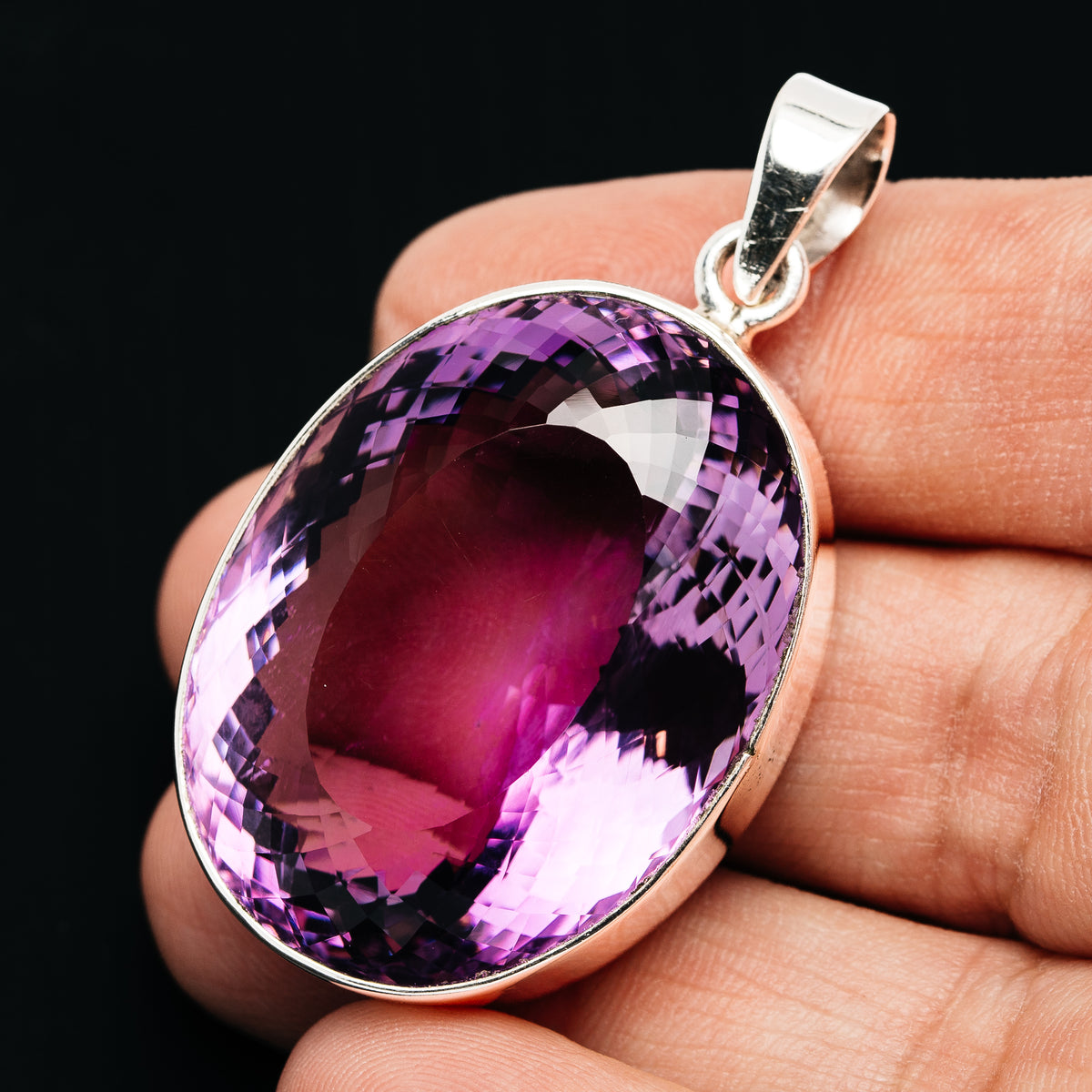 Premium 111ct Faceted Brazilian Amethyst Pendant 1 7/8" (.925 Sterling Silver)