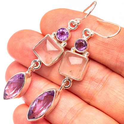 Rose Quartz, Amethyst Earrings 2 1/8" (925 Sterling Silver) E432306