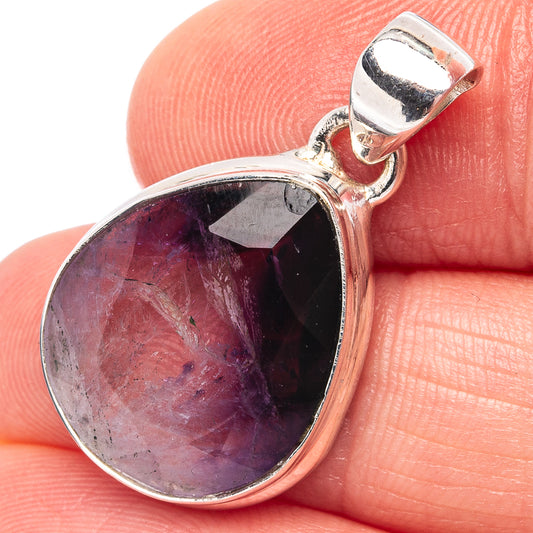 Amethyst teardrop pendant in .925 sterling silver, dark purple cabochon with loop