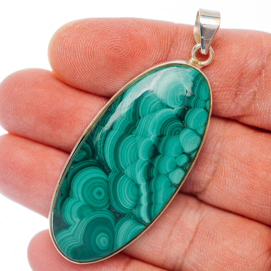 Premium Malachite Pendant 2 3/8" (.925 Sterling Silver)