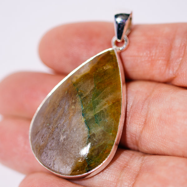 Moonstone in Chrysoprase Pendant 1 7/8" (.925 Sterling Silver)