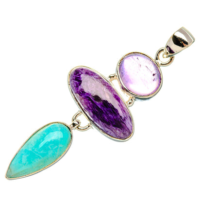 Charoite, Larimar, Amethyst Pendant 2 1/4" (925 Sterling Silver) PD37895