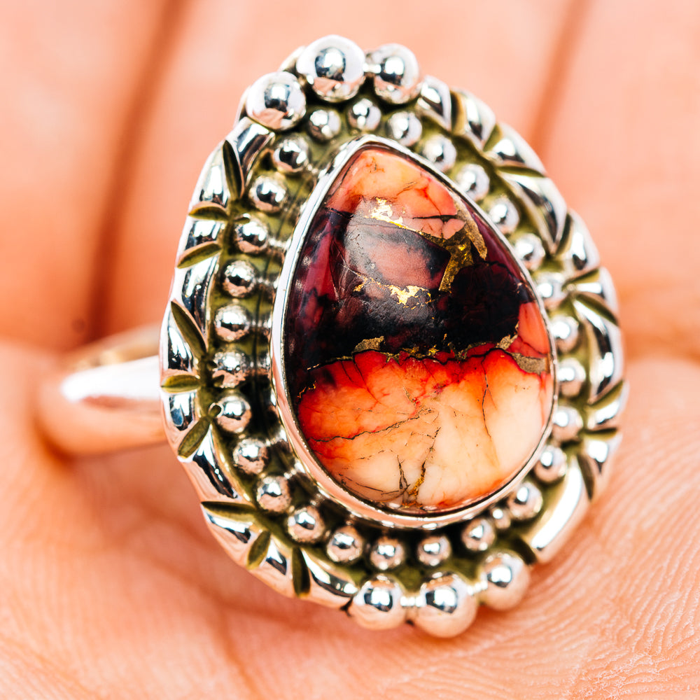 Red Dahlia Turquoise Ring Size 7.75 (.925 Sterling Silver)