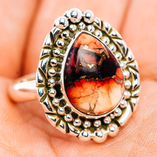 Red Dahlia Turquoise Ring Size 7.75 (.925 Sterling Silver)