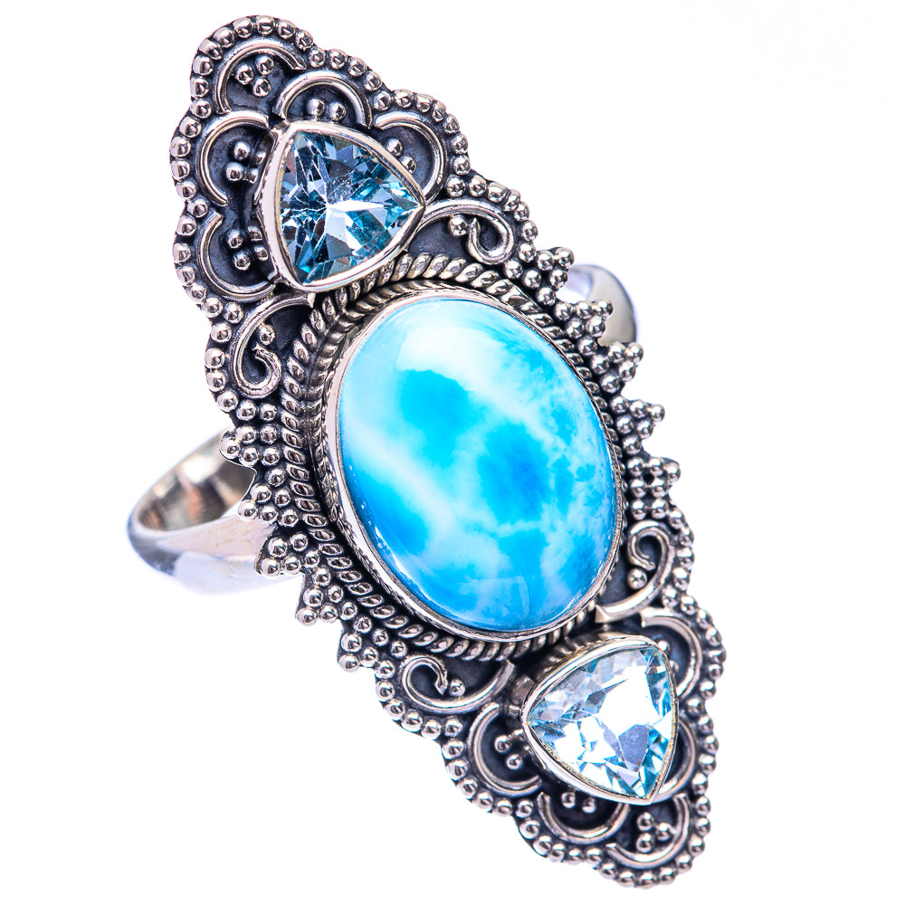 Large Larimar, Blue Topaz Ring Size 11 (925 Sterling Silver) R140809