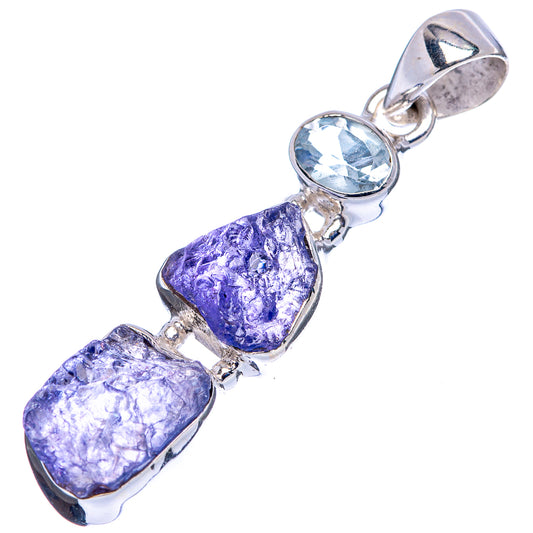 925 sterling silver pendant with oval light blue stone and two purple tanzanite pieces