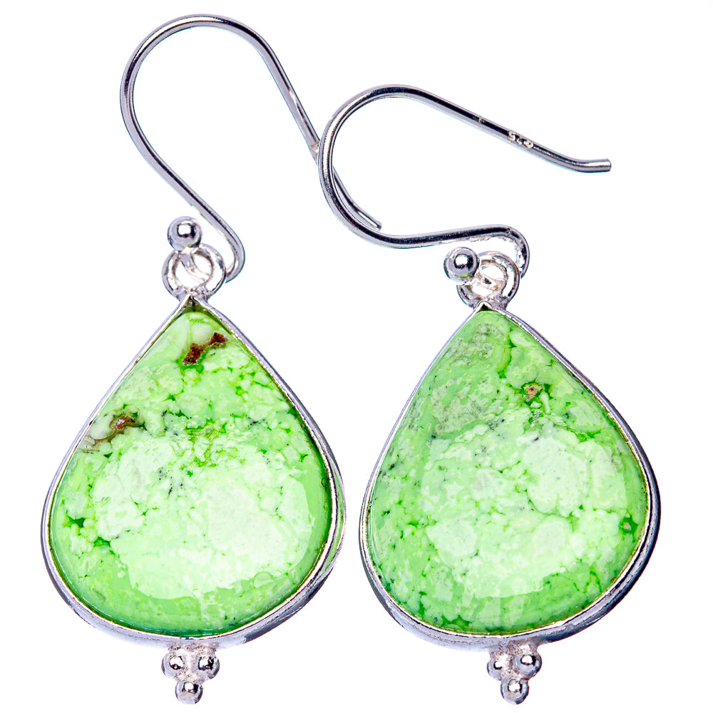 Pair of teardrop green chrysoprase earrings in sterling silver with fishhook closures