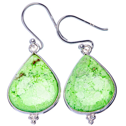 Pair of teardrop green chrysoprase earrings in sterling silver with fishhook closures
