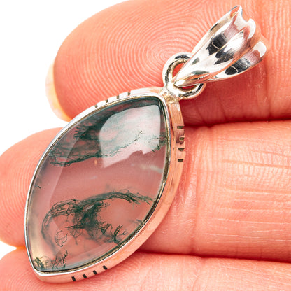 Green Moss Agate Pendant 1 3/8" (.925 Sterling Silver)