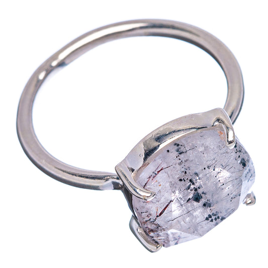 Faceted cacoxenite ring in .925 sterling silver, oval stone with claw prongs