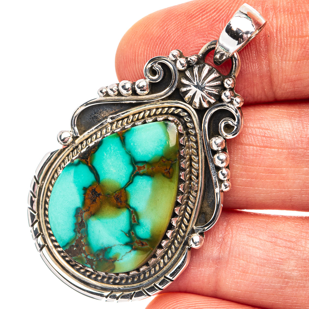 Premium Tibetan Turquoise Pendant 1 7/8" (.925 Sterling Silver)