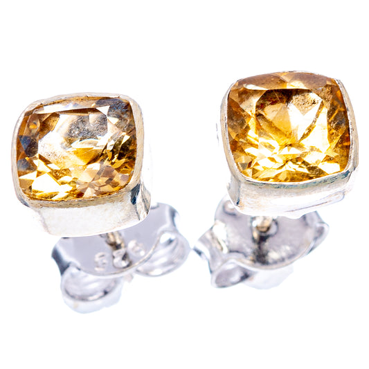 925 sterling silver stud earrings with square faceted citrine gemstones