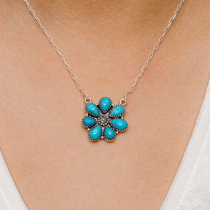 Southwestern Style King's Manassa Turquoise Necklace 17 to 19" (.925 Sterling Silver)