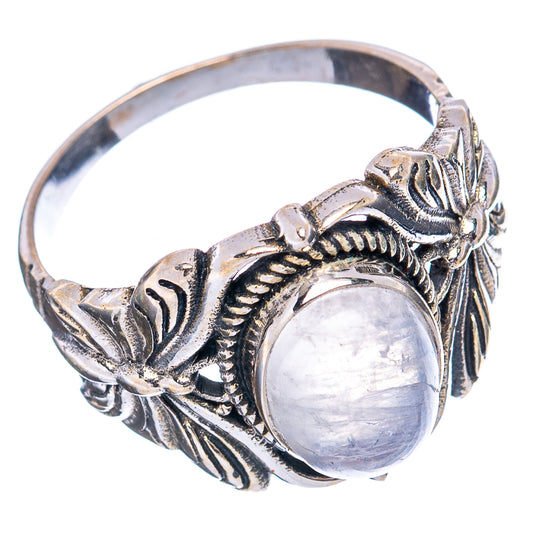Oval moonstone butterfly ring in .925 sterling silver with raised leaf band detail